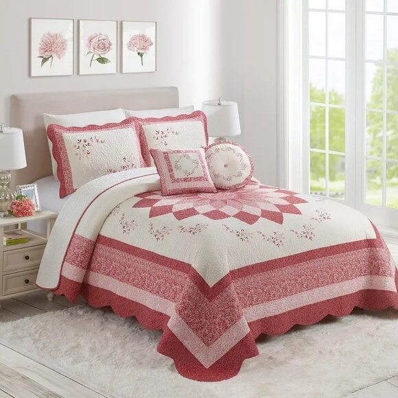 Modern Heirloom Charlotte Bedspread King Red Floral MSRP $260 - Picture 2 of 4